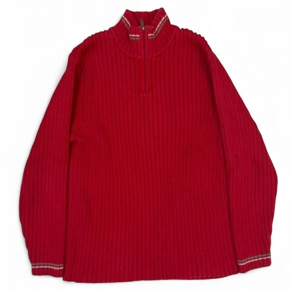 Vintage Old Navy Heavyweight Ribbed Knit 1/4 Zip Red Sweatshirt Women's XXL Y2K